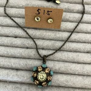 Elegant Bronze and Turquoise Necklace and Earring Set